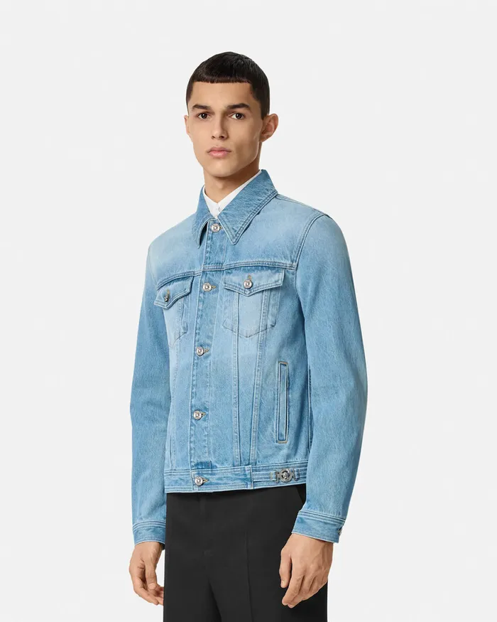 Denim Men Versace Blouson Denim Jacket Blue