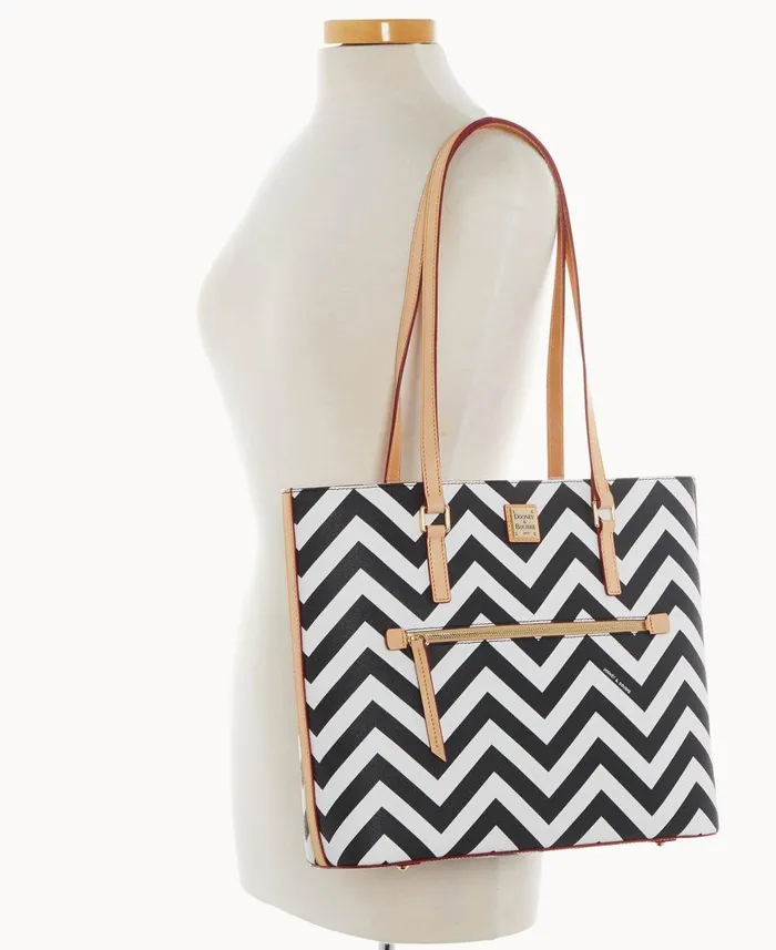 Dooney and Bourke Totes Chevron Large Shopper Black 8211 WomenMen