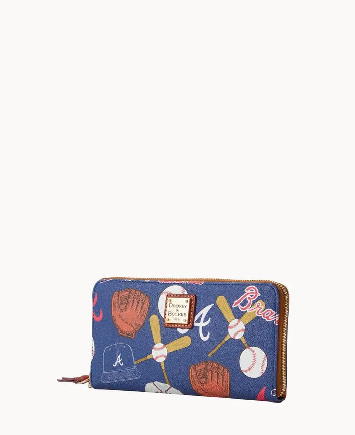 Dooney and Bourke Wallets MLB Braves Large Zip Around Wristlet Braves 8211 WomenMen