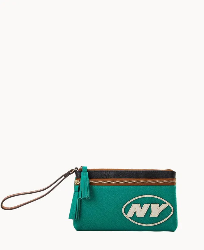 Dooney and Bourke Wallets NFL Jets Double Zip Wristlet Jets 8211 WomenMen