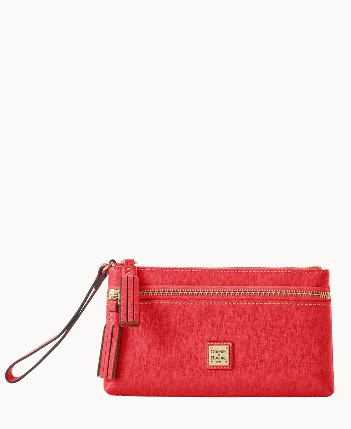 Dooney and Bourke Wallets Saffiano Double Zip Wristlet Tomato 8211 WomenMen