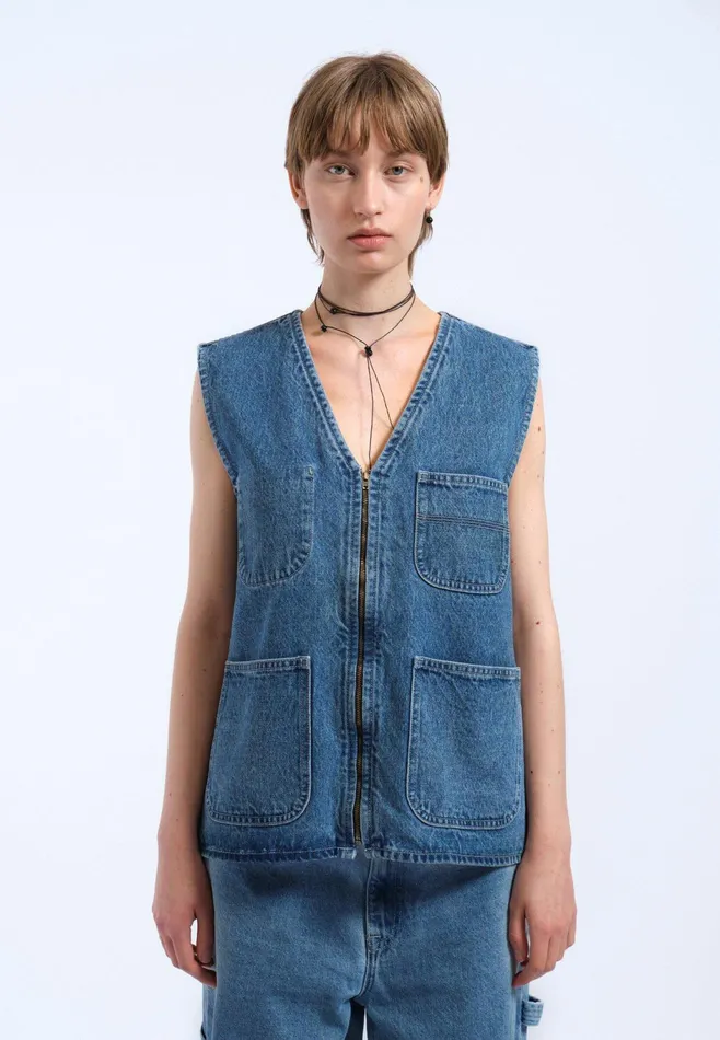 Dr Denim Outerwear Women Denver Worker Vest 8211 Stream Sky Retro Contrast Stream Sky Retro Contrast