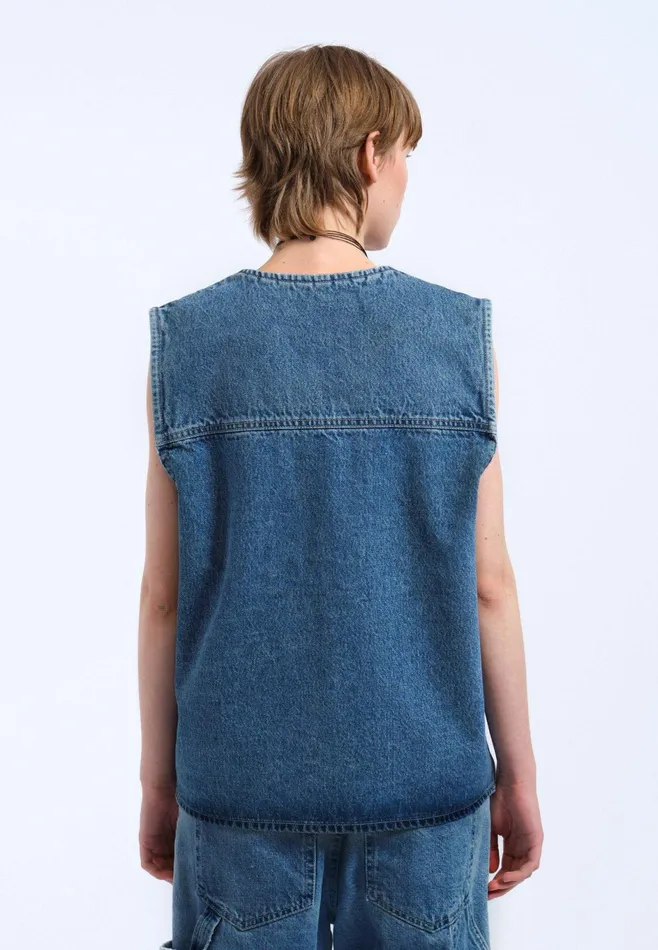 Dr Denim Outerwear Women Denver Worker Vest 8211 Stream Sky Retro Contrast Stream Sky Retro Contrast