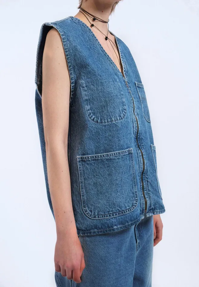 Dr Denim Outerwear Women Denver Worker Vest 8211 Stream Sky Retro Contrast Stream Sky Retro Contrast