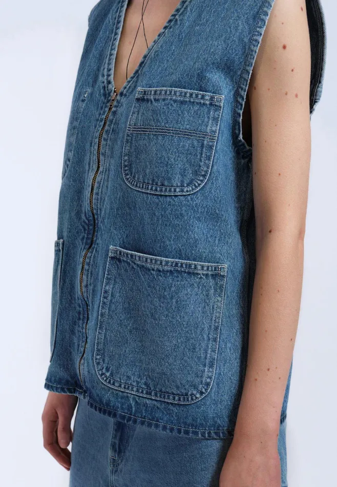 Dr Denim Outerwear Women Denver Worker Vest 8211 Stream Sky Retro Contrast Stream Sky Retro Contrast
