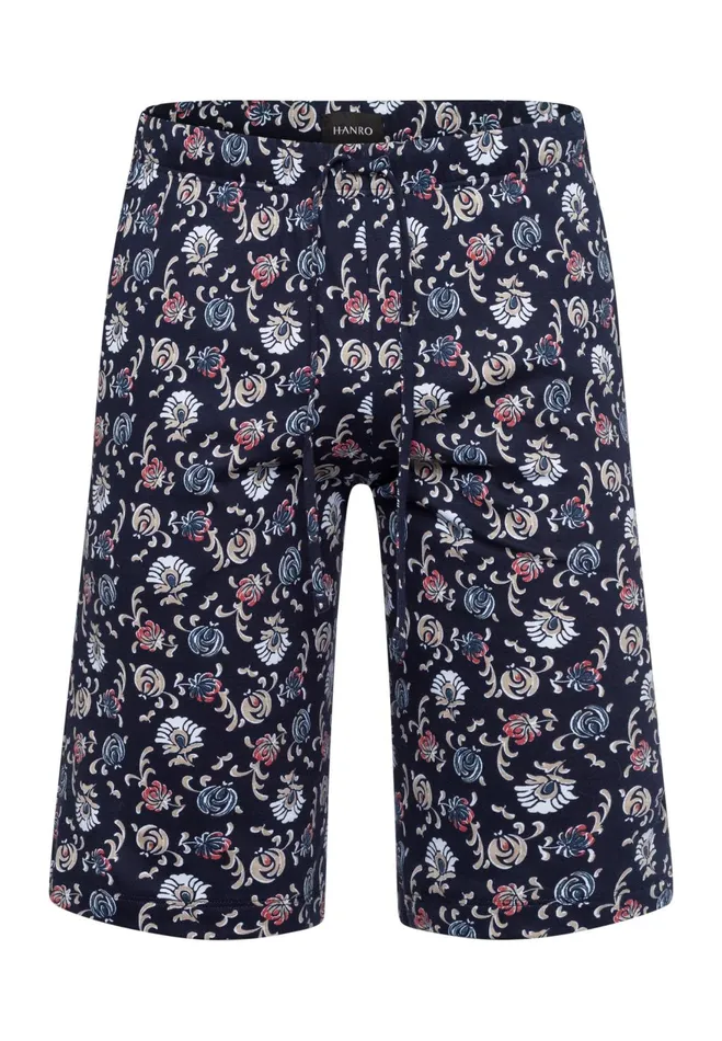 Drawstring Cotton Shorts Navy Botany Print Men HANRO Pajama Bottoms