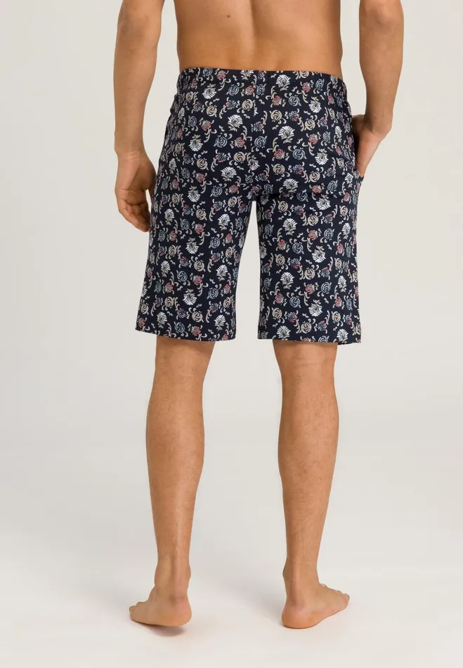 Drawstring Cotton Shorts Navy Botany Print Men HANRO Pajama Bottoms
