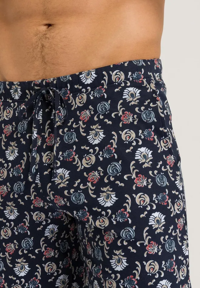 Drawstring Cotton Shorts Navy Botany Print Men HANRO Pajama Bottoms
