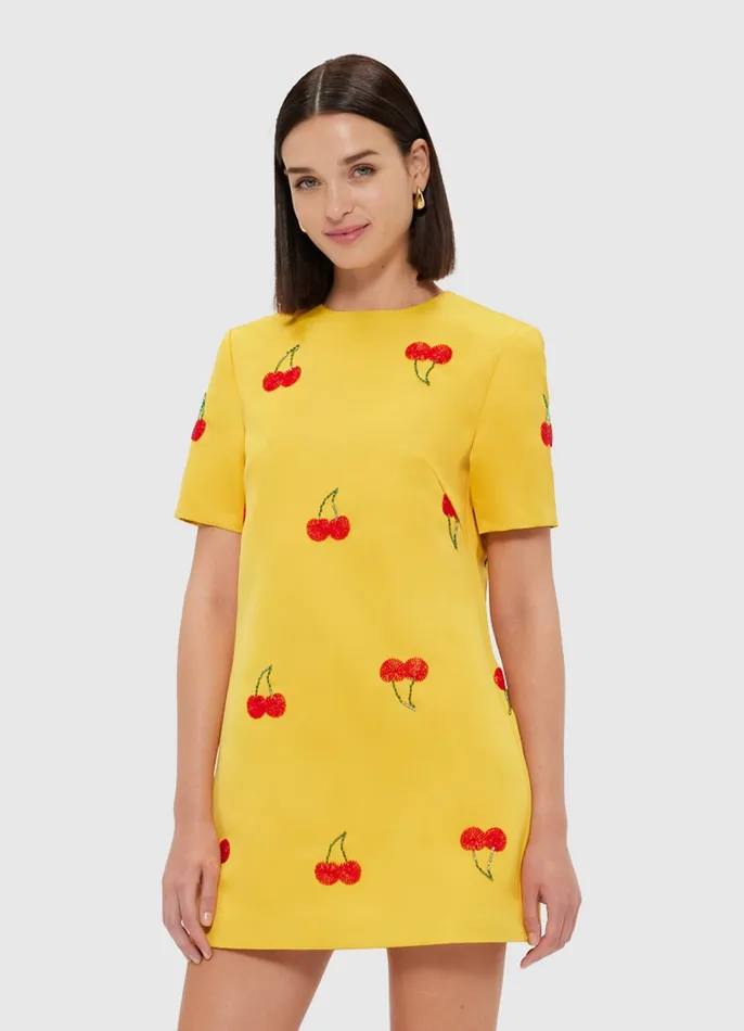 Dresses and Jumpsuits Alexa Embellished TShirt Mini Dress 8211 Cherry Beading 8211 LEO LIN Women