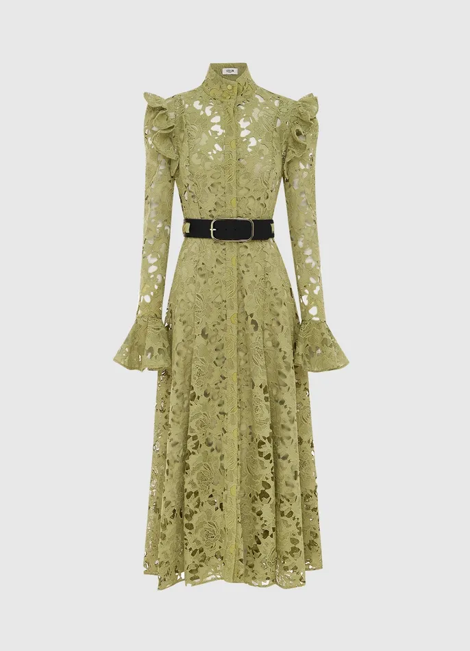 Dresses and Jumpsuits Aliyah Lace Butterfly Sleeve Midi Dress 8211 Olive LEO LIN Women