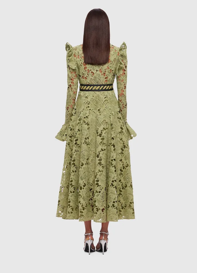 Dresses and Jumpsuits Aliyah Lace Butterfly Sleeve Midi Dress 8211 Olive LEO LIN Women