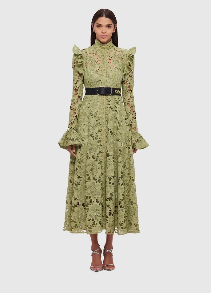 Dresses and Jumpsuits Aliyah Lace Butterfly Sleeve Midi Dress 8211 Olive LEO LIN Women