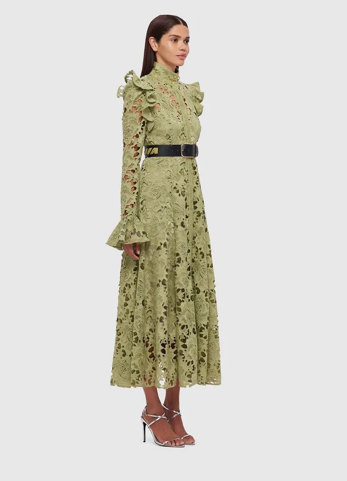 Dresses and Jumpsuits Aliyah Lace Butterfly Sleeve Midi Dress 8211 Olive LEO LIN Women