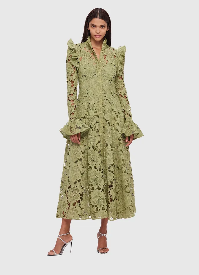 Dresses and Jumpsuits Aliyah Lace Butterfly Sleeve Midi Dress 8211 Olive LEO LIN Women