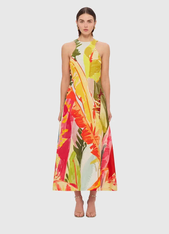 Dresses and Jumpsuits Giselle Racer Neck Midi Dress 8211 Rainforest Print LEO LIN Women