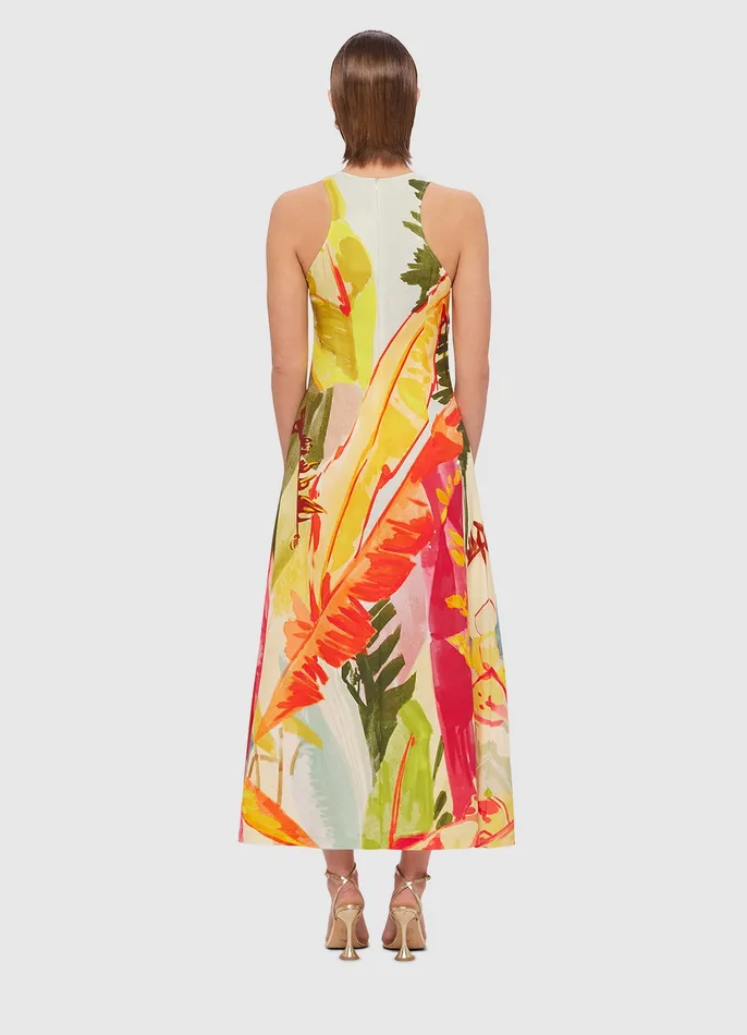 Dresses and Jumpsuits Giselle Racer Neck Midi Dress 8211 Rainforest Print LEO LIN Women