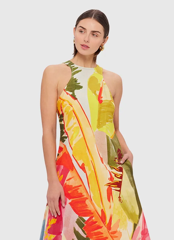 Dresses and Jumpsuits Giselle Racer Neck Midi Dress 8211 Rainforest Print LEO LIN Women