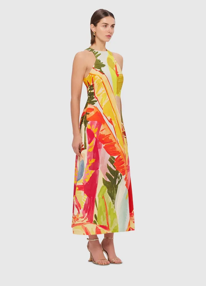 Dresses and Jumpsuits Giselle Racer Neck Midi Dress 8211 Rainforest Print LEO LIN Women