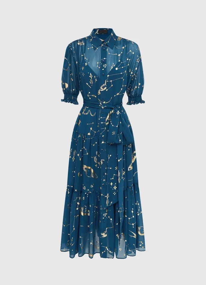 Dresses and Jumpsuits Women LEO LIN Ellie Bishop Sleeve Midi Dress 8211 Celestial Print