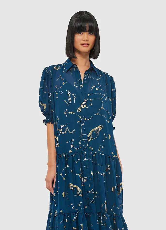 Dresses and Jumpsuits Women LEO LIN Ellie Bishop Sleeve Midi Dress 8211 Celestial Print