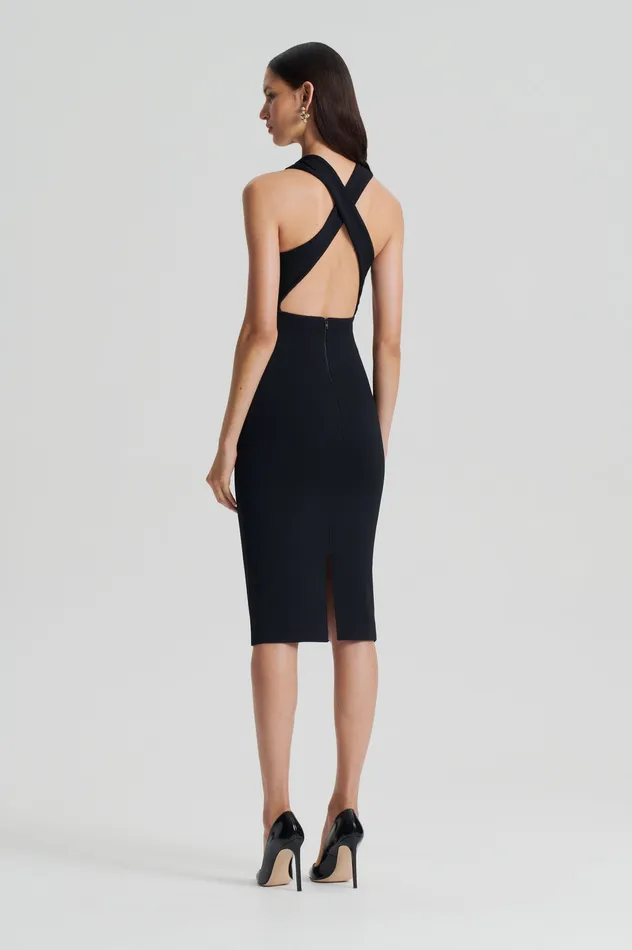 Dresses CREPE KNIT WRAP NECK DRESS BLACK Scanlan Theodore Women Dresses CREPE KNIT WRAP NECK DRESS BLACK Scanlan Theodore Women