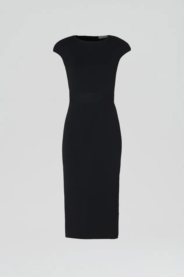 Dresses Scanlan Theodore Women CREPE KNIT CAP SLEEVE DRESS BLACK