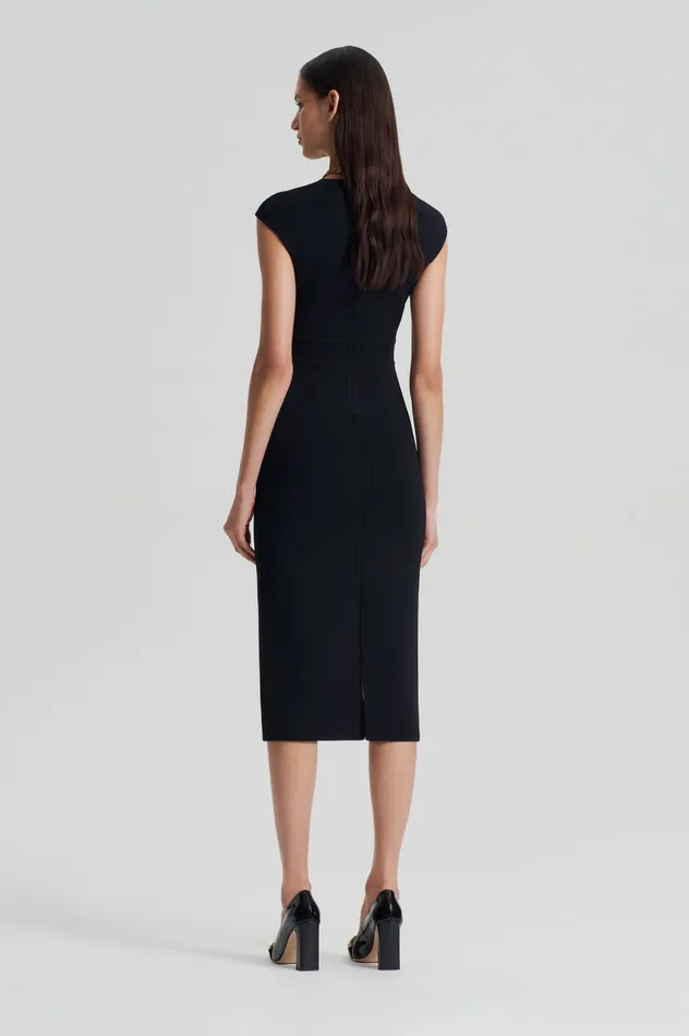 Dresses Scanlan Theodore Women CREPE KNIT CAP SLEEVE DRESS BLACK