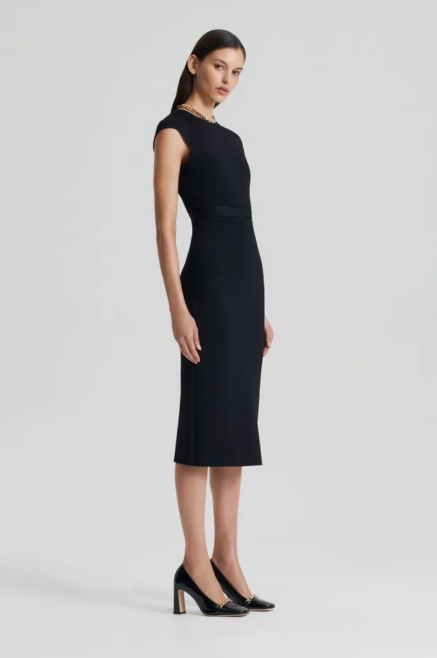 Dresses Scanlan Theodore Women CREPE KNIT CAP SLEEVE DRESS BLACK