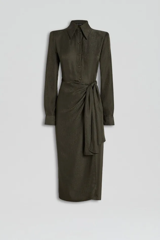 Dresses Scanlan Theodore Women SILK JAQUARD WRAP DRESS JUNGLE Dresses Scanlan Theodore Women SILK JAQUARD WRAP DRESS JUNGLE