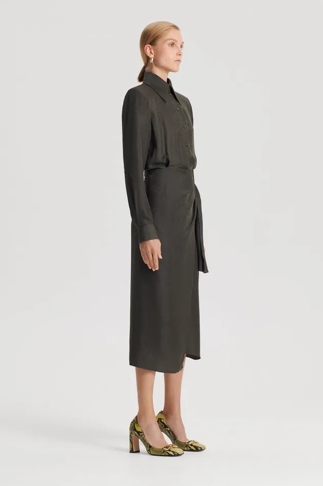 Dresses Scanlan Theodore Women SILK JAQUARD WRAP DRESS JUNGLE Dresses Scanlan Theodore Women SILK JAQUARD WRAP DRESS JUNGLE