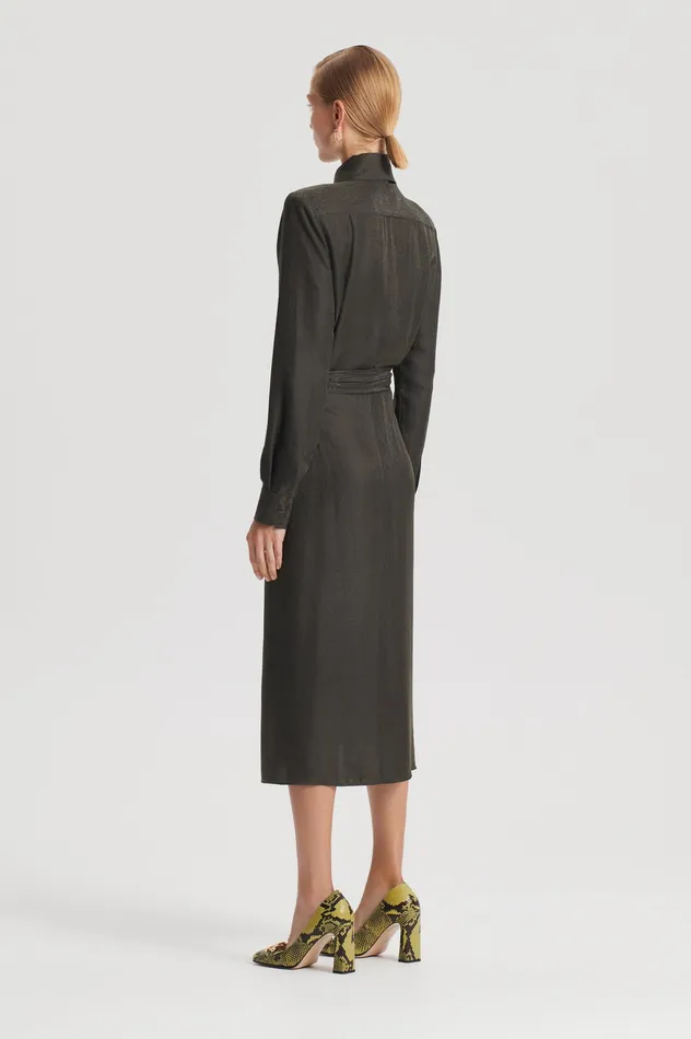 Dresses Scanlan Theodore Women SILK JAQUARD WRAP DRESS JUNGLE Dresses Scanlan Theodore Women SILK JAQUARD WRAP DRESS JUNGLE