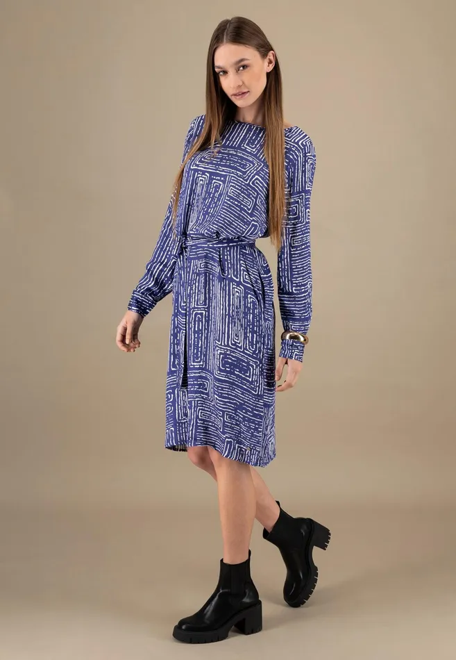 Dresses Women FYNCHHATTON Long Dress With All overprint And Waist Belt Blue Purple