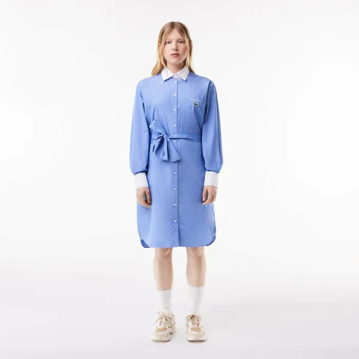 Dresses Women Lacoste Women039s Long Sleeved Striped Cotton Poplin Dress Blue White Iiy Dresses Women Lacoste Women039s Long Sleeved Striped Cotton Poplin Dress Blue White Iiy