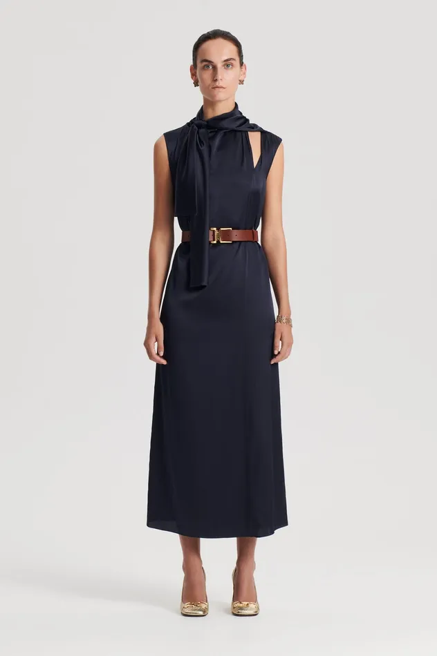 Dresses Women Scanlan Theodore SILK CRAVAT DRESS NAVY