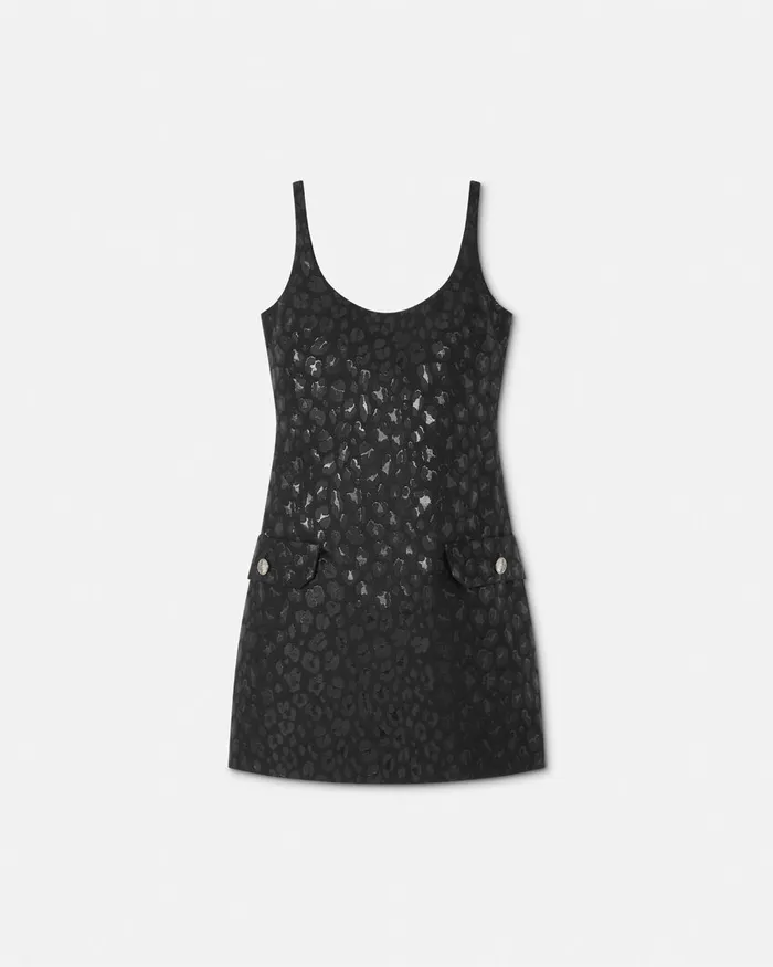 Dresses Women Versace Leopard Jacquard Scoop Mini Dress Black