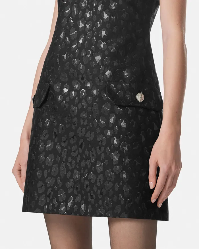 Dresses Women Versace Leopard Jacquard Scoop Mini Dress Black