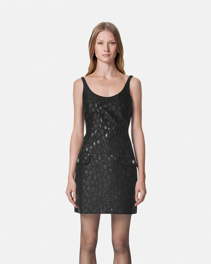 Dresses Women Versace Leopard Jacquard Scoop Mini Dress Black