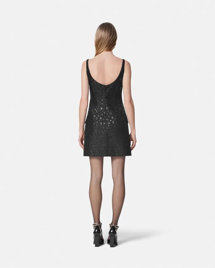 Dresses Women Versace Leopard Jacquard Scoop Mini Dress Black