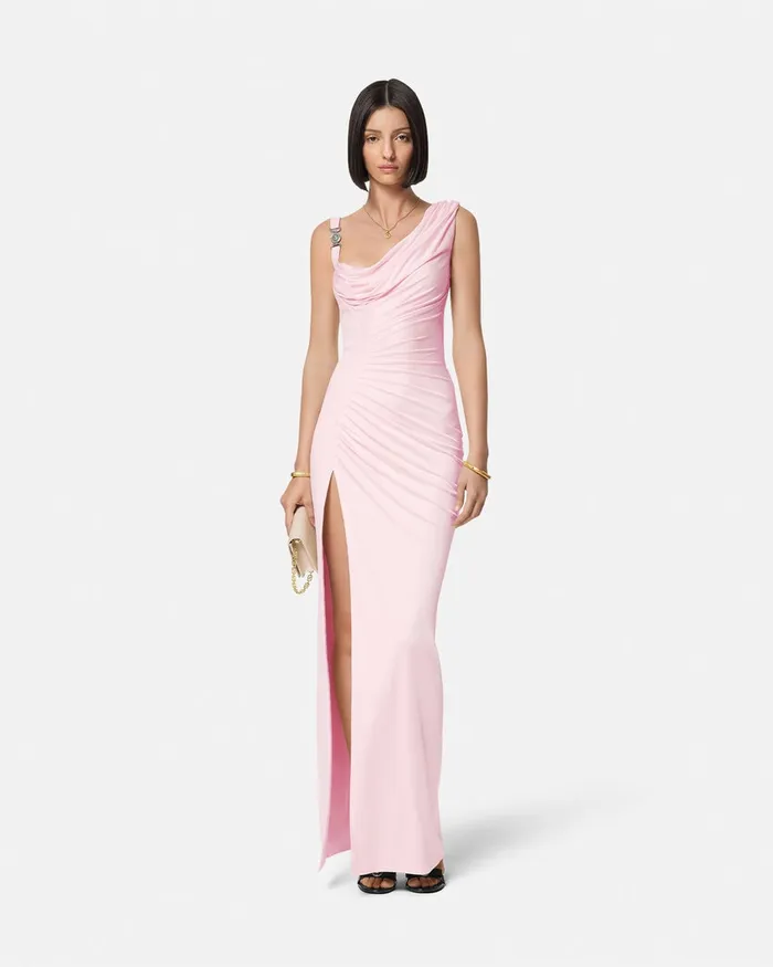 Dresses Women Versace Medusa 03995 Draped Gown Light Pink