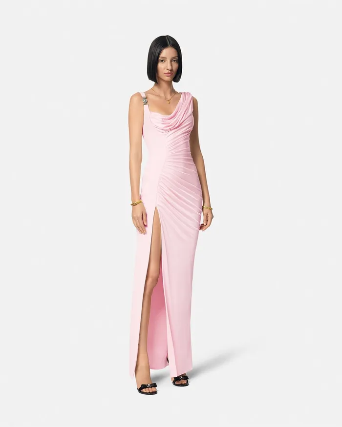 Dresses Women Versace Medusa 03995 Draped Gown Light Pink