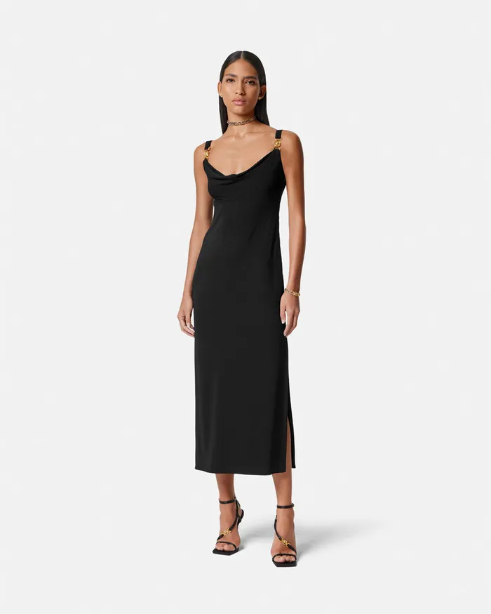 Dresses Women Versace Medusa 03995 Long Dress Black