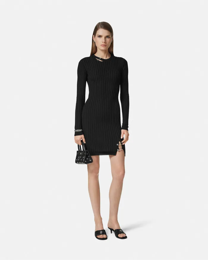 Dresses Women Versace Safety Pin RibbedKnit Mini Dress Black