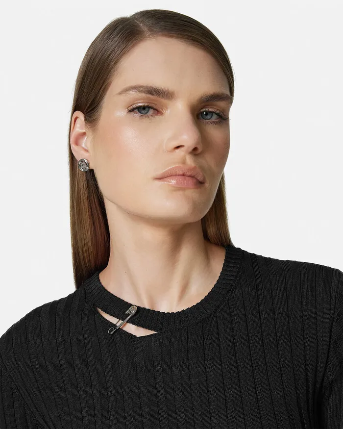 Dresses Women Versace Safety Pin RibbedKnit Mini Dress Black