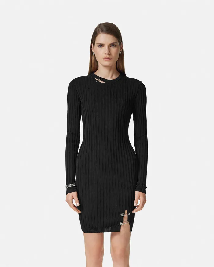 Dresses Women Versace Safety Pin RibbedKnit Mini Dress Black