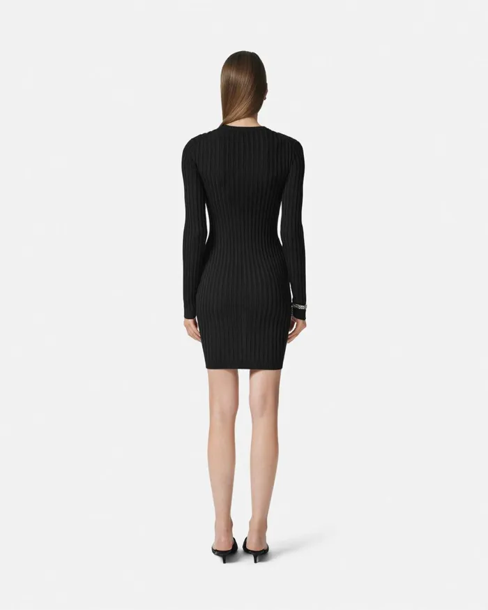 Dresses Women Versace Safety Pin RibbedKnit Mini Dress Black
