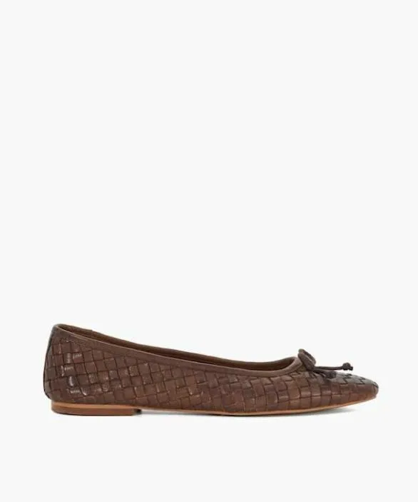 Dune London Ballet Pumps Women Heat Brown Woven Leather Bow Detail Ballet Pumps Brown