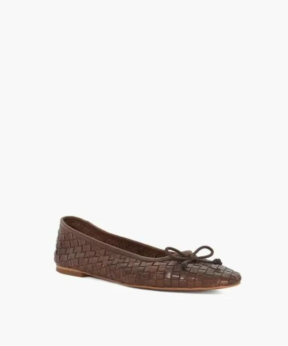 Dune London Ballet Pumps Women Heat Brown Woven Leather Bow Detail Ballet Pumps Brown