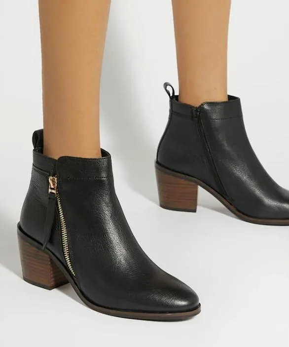 Dune London Black Boots Women Paicing Black Block Heel Side Zip Boots Black