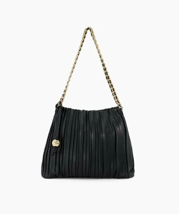 Dune London Black Handbags Women Dominic Black Pleated Chain Handle Bag Black