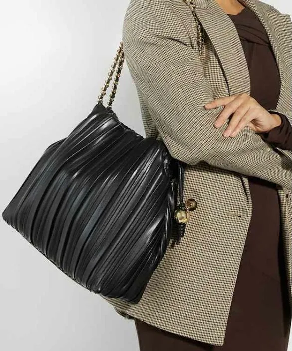 Dune London Black Handbags Women Dominic Black Pleated Chain Handle Bag Black